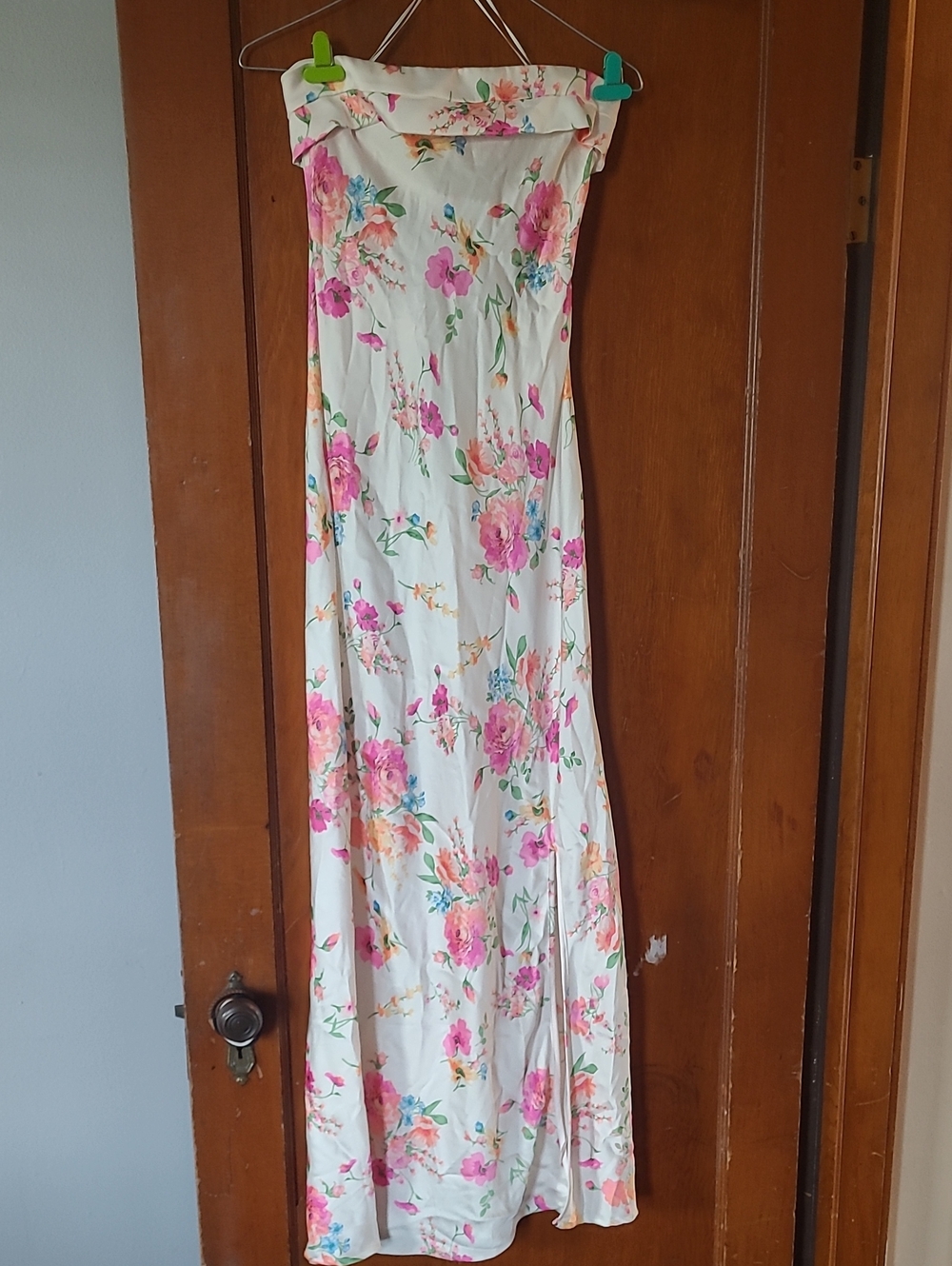 Altar'd State White Strapless Maxi Dress with Pink Floral Print